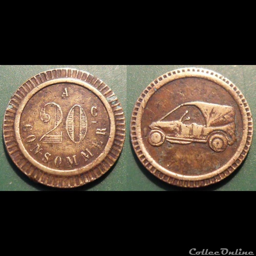 f- Jeton à consommer 20c. Auto monnaie mereaux f jeton a consommer 20c auto