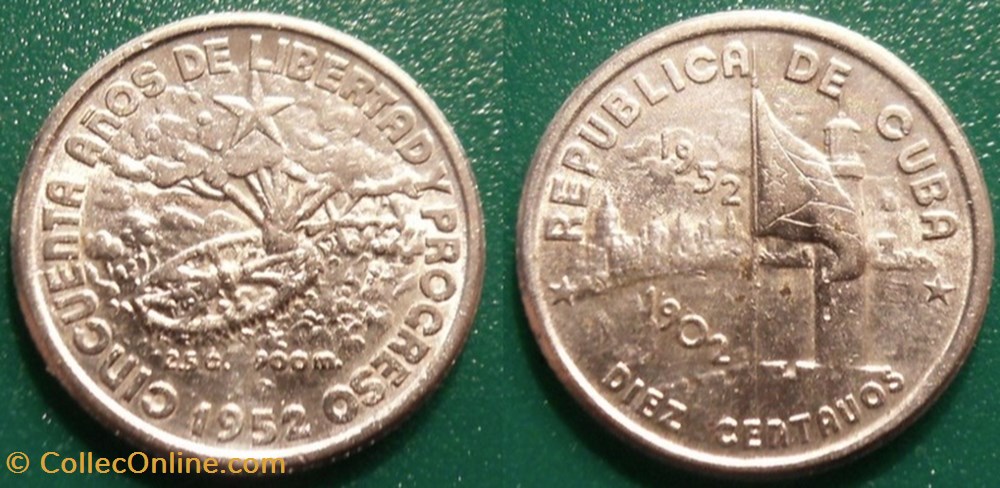 Cuba 10 Centavos 1952 50 ans de la République monnaies monde cuba 10 centavos 1952 50 ans de la republique