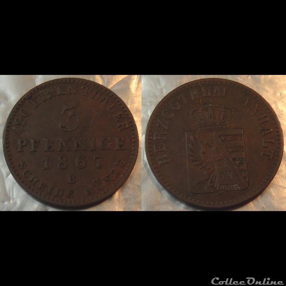 Allemagne Anhalt Bernburg 3 Pfenninge 1867 B monnaies monde allemagne anhalt bernburg 3 pfenninge 1867 b