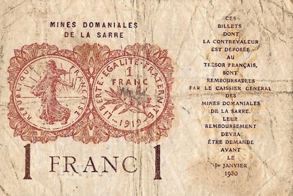 billets europe france etat francais mines domaniales de la sarre 1 franc