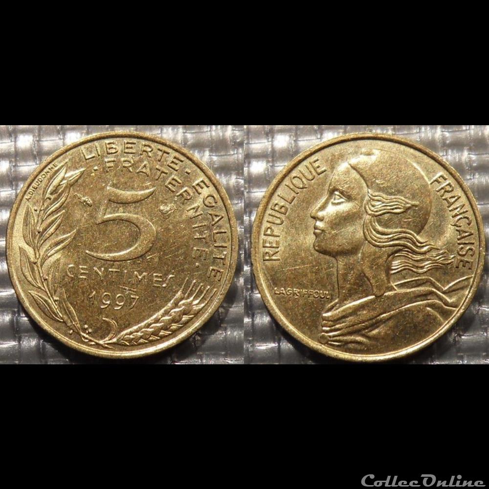 Cf 5 centimes Marianne 1997 17mm 2g monnaie france moderne cf 5 centimes marianne 1997 17mm 2g