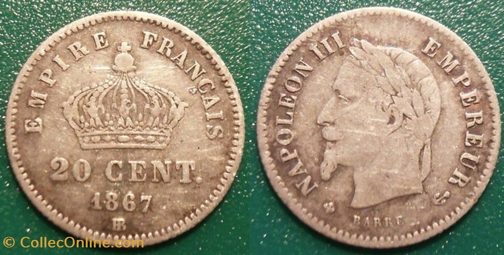 N-Napoleon III Empereur 20 centimes lauré 1867 BB monnaies france modernes n napoleon iii empereur 20 centimes laure 1867 bb