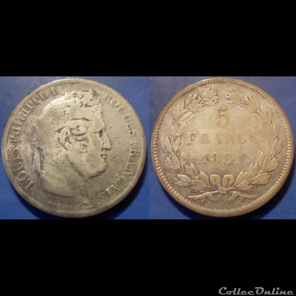 G-Louis Philippe 5 Francs1831 BB tête laurée tranche en relief monnaie france moderne g louis philippe 5 francs1831 bb tete lauree tranche en relief