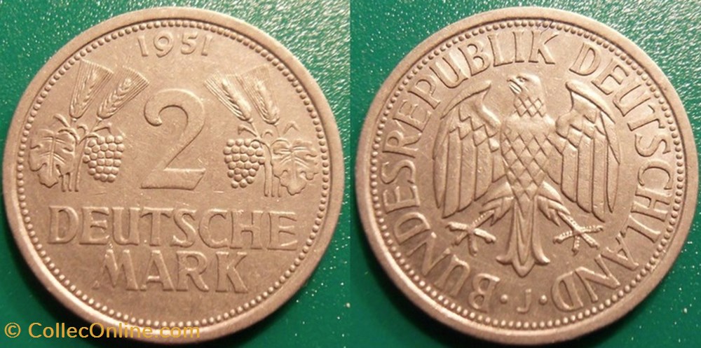 monnaie monde allemagne 2 deutsche mark 1951