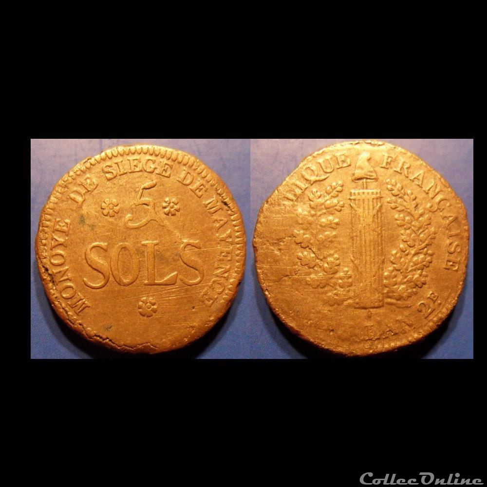 monnaie france moderne b convention siege de mayence 5 sols 1793