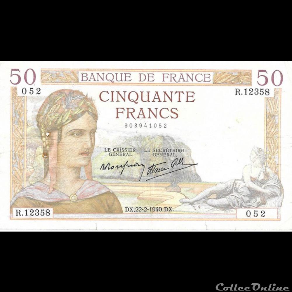 50 Francs Cérés billet france banque de xxe 50 francs ceres