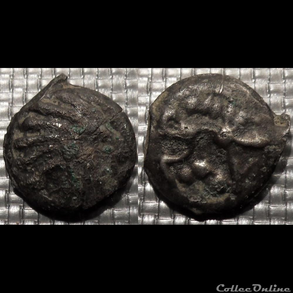 Senons (région de Sens) Potin à la tête “d’indien” et au sanglier 52 avantJC monnaie antique gauloise senons region de sens potin a la tete d indien et au sanglier 52 avantjc