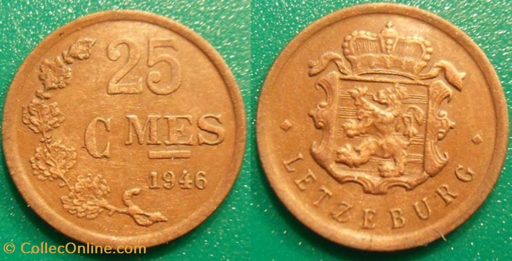 25 Centimes 1946 monnaie monde luxembourg 25 centimes 1946