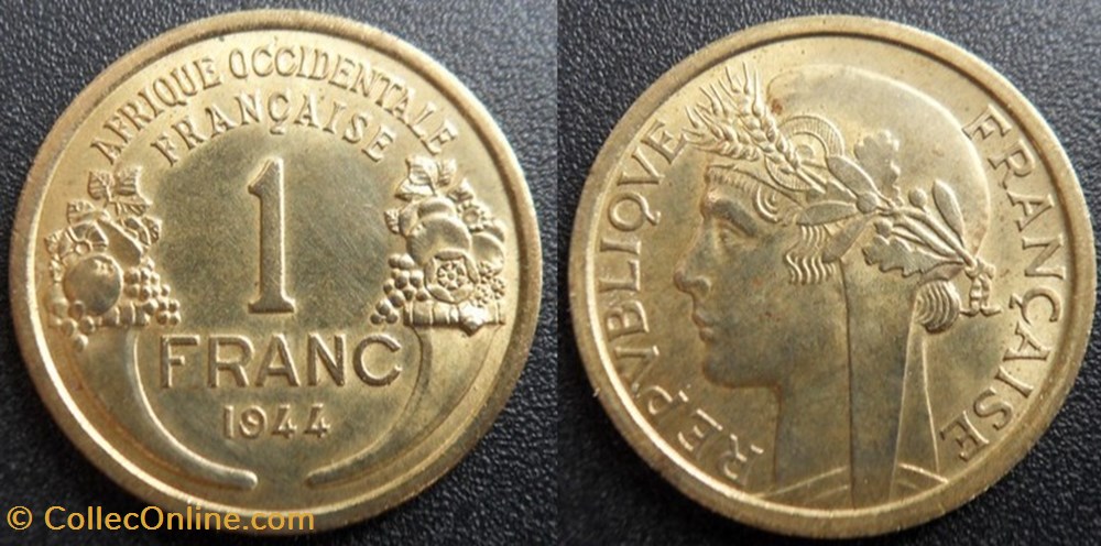 Afrique Occidentale Française 1 franc 1944 monnaies colonies francaises afrique occidentale francaise 1 franc 1944