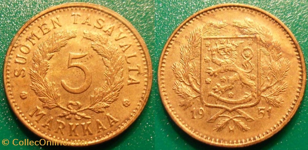 5 Markkaa 1951 monnaie monde finlande 5 markkaa 1951
