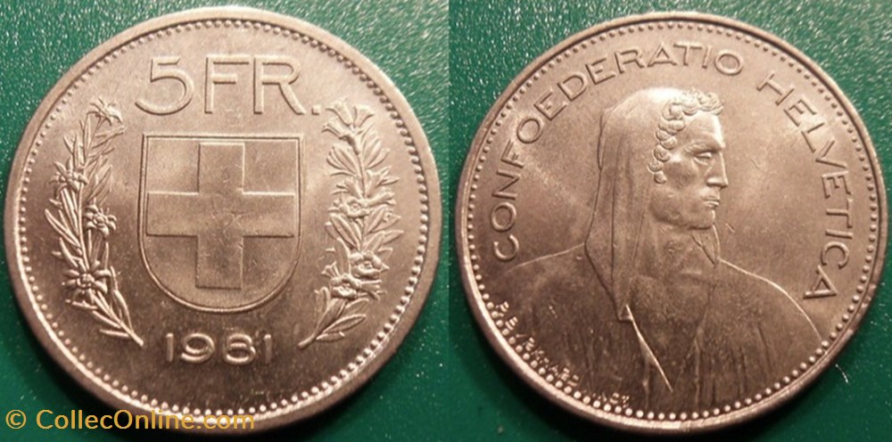 5 Francs 1981 frappe monnaie monde suisse 5 francs 1981 frappe monnaie
