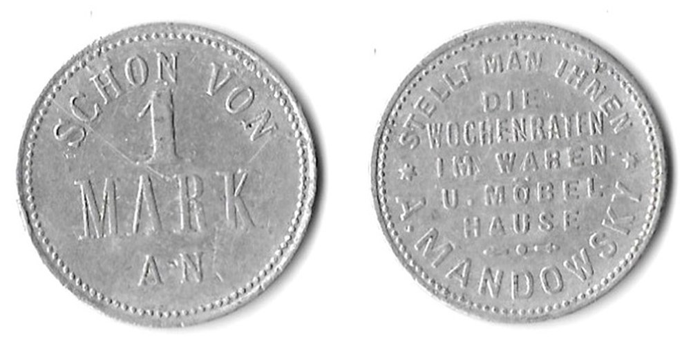e- J etr Allemagne 1 Mark A.Mandowsky monnaies paranumismatique jetons poids e j etr allemagne 1 mark a mandowsky