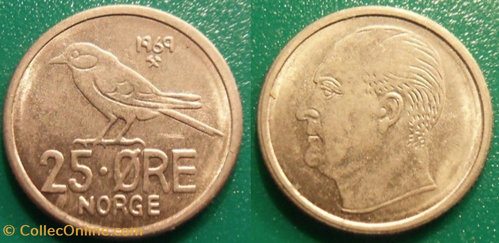 monnaie monde norvege 25 ore 1969