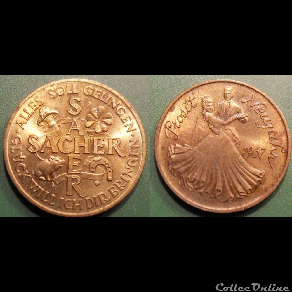 e- J etr Autriche SACHER Prosit Neujahr 1967 monnaie jeton mereaux e j etr autriche sacher prosit neujahr 1967