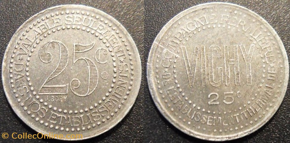 p- MN Vichy 25 C. non daté Al Elie:50.1 monnaies paranumismatique jetons poids p mn vichy 25 c non date al elie 50 1