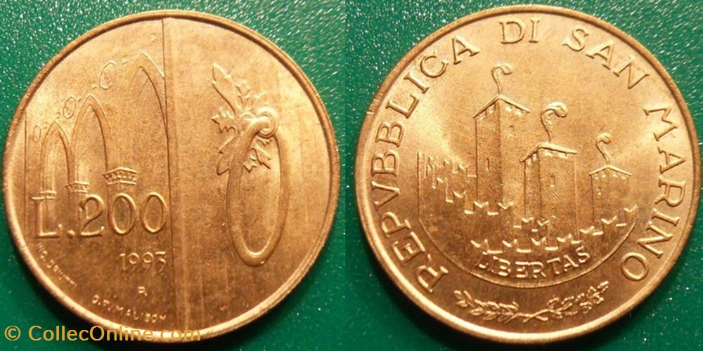 monnaie monde saint marin 200 lires 1993