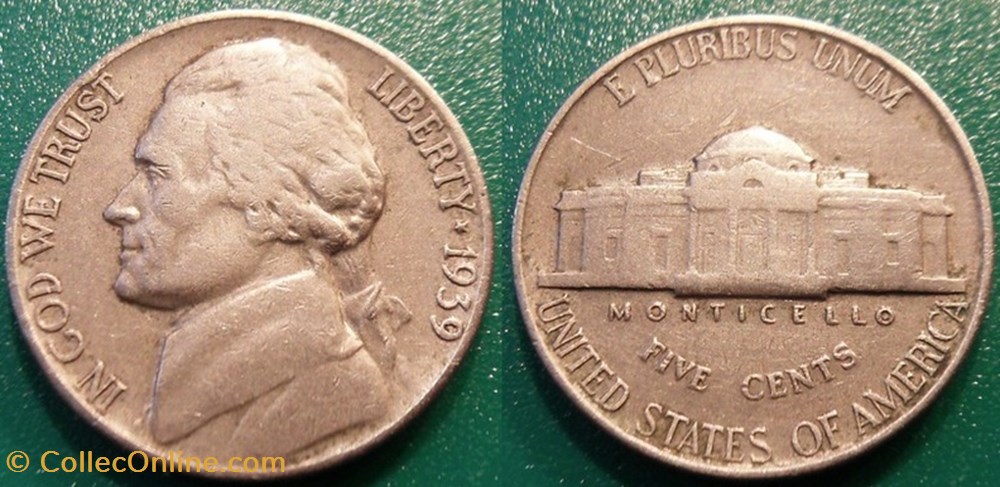 5 Cents 1939 monnaie monde etat uni 5 cents 1939