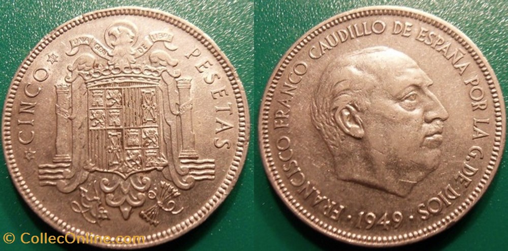 5 Pesetas 1949 monnaie monde espagne 5 pesetas 1949