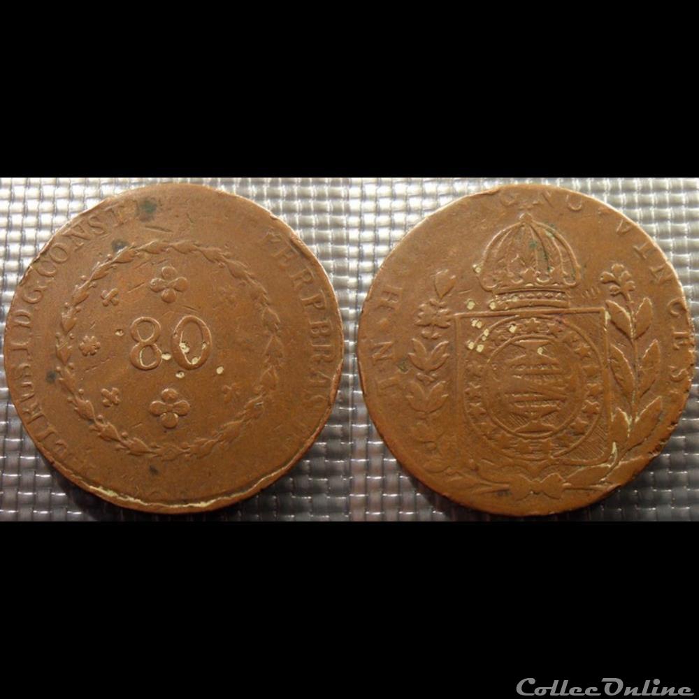 Brésil 80 Réis 1828 monnaie monde bresil 80 reis 1828