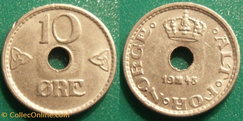 10 Ore 1945 monnaie monde norvege 10 ore 1945
