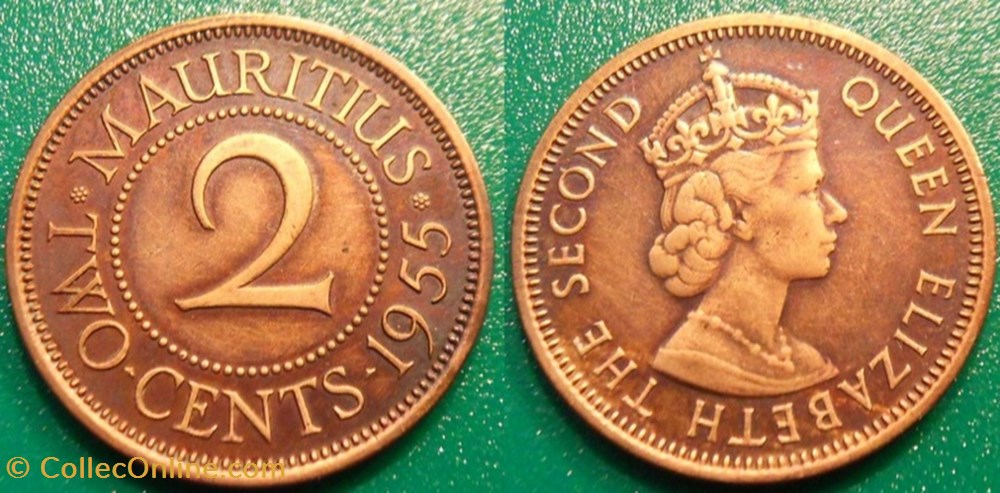 monnaie monde maurice 2 cents 1955
