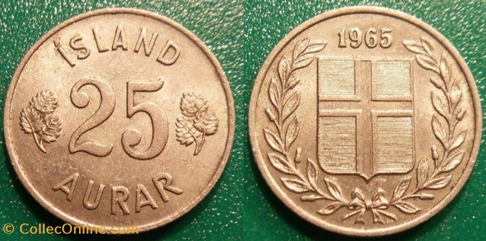 25 Aurar 1965 monnaie monde islande 25 aurar 1965