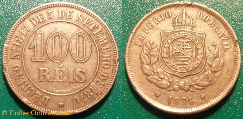 Brésil 100 Réis 1871 monnaies monde bresil 100 reis 1871