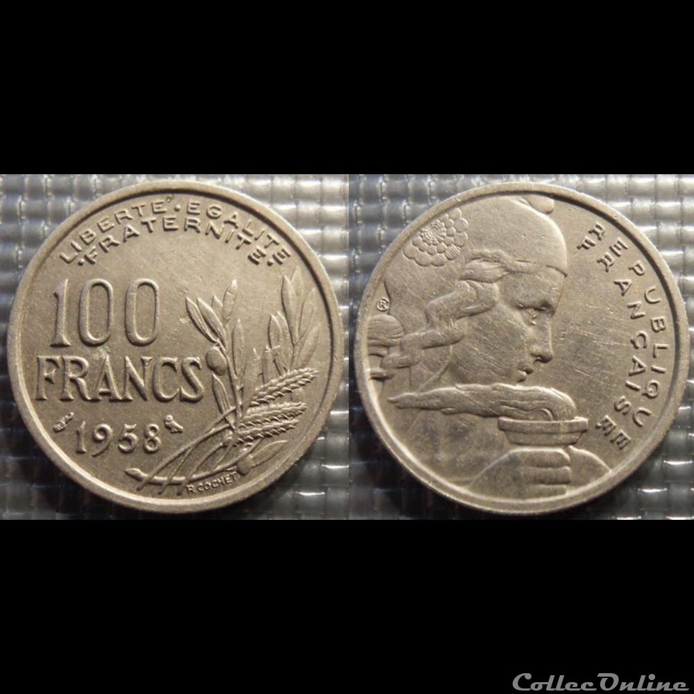 Oa 100 francs Cochet 1958 24mm 6g monnaie france moderne oa 100 francs cochet 1958 24mm 6g