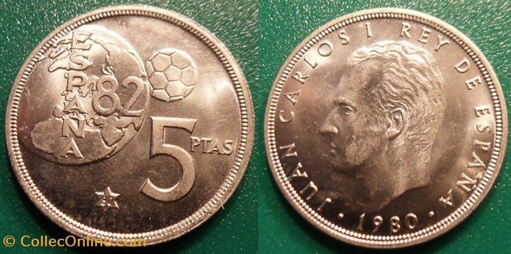 España 82 - 5 Pesetas 1980 Coupe du monde de football de 1982 en Espagne monnaie espana 82 5 pesetas 1980 coupe du monde de football de 1982 en espagne