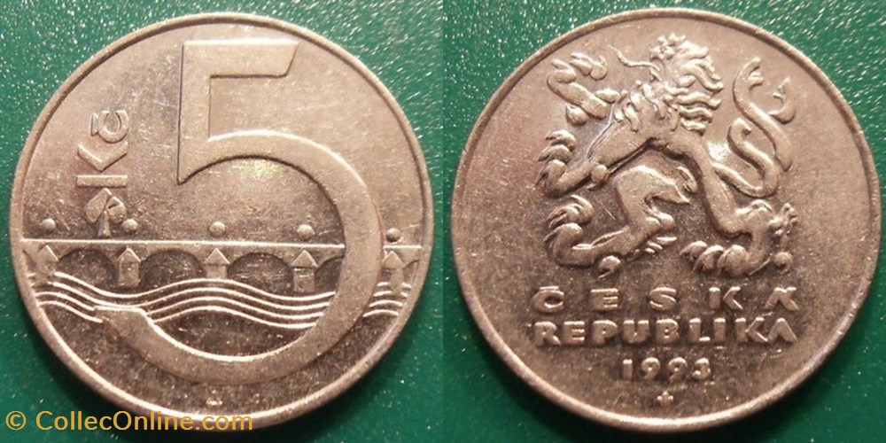 5 Korun 1993 monnaie monde republique tcheque 5 korun 1993