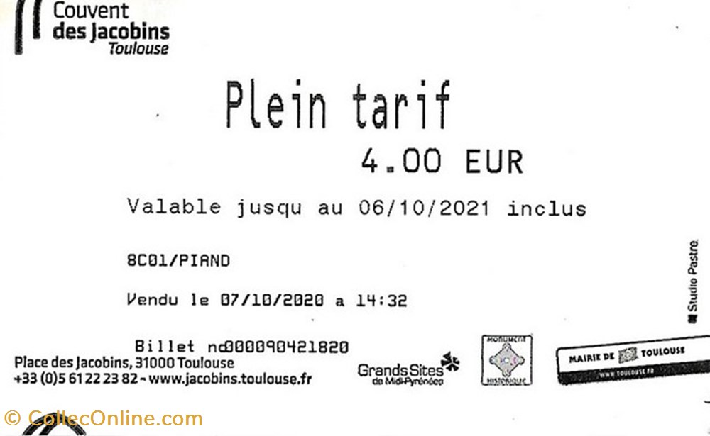 Toulouse - Couvent des Jacobins documents anciens tickets entree toulouse couvent des jacobins