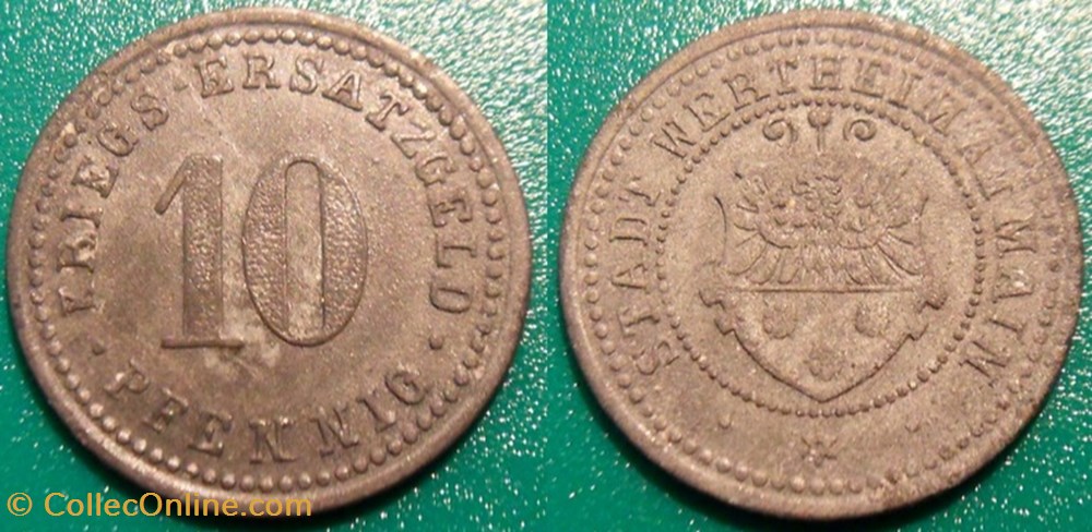 q- MN etr Germany Wertheim am Main 10 Pfennig monnaie jeton mereaux q mn etr germany wertheim am main 10 pfennig
