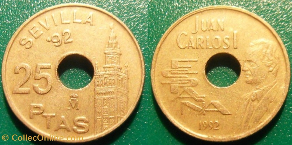 25 Pesetas 1992 Giralda Expo Universelle Seville monnaie monde espagne 25 pesetas 1992 giralda expo universelle seville