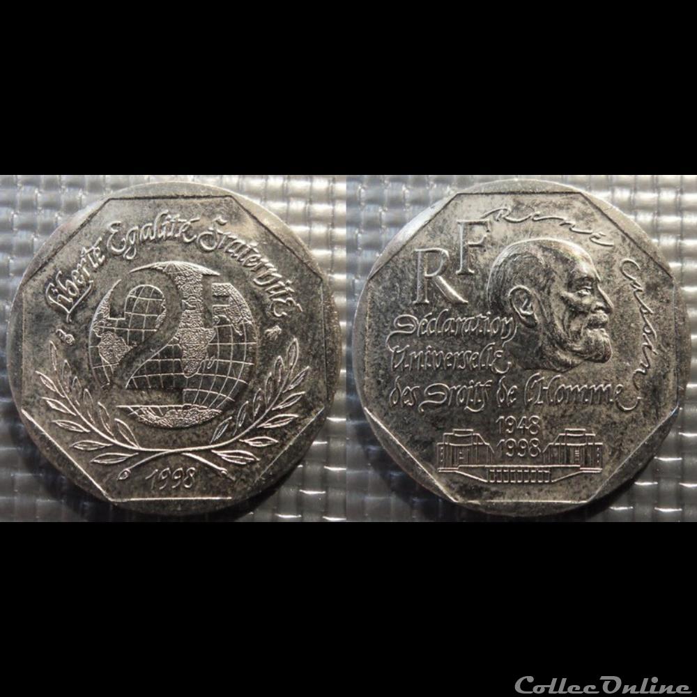 Jk 2 francs René Cassin 1998 26.5mm 7.5g monnaie france moderne jk 2 francs rene cassin 1998 26 5mm 7 5g