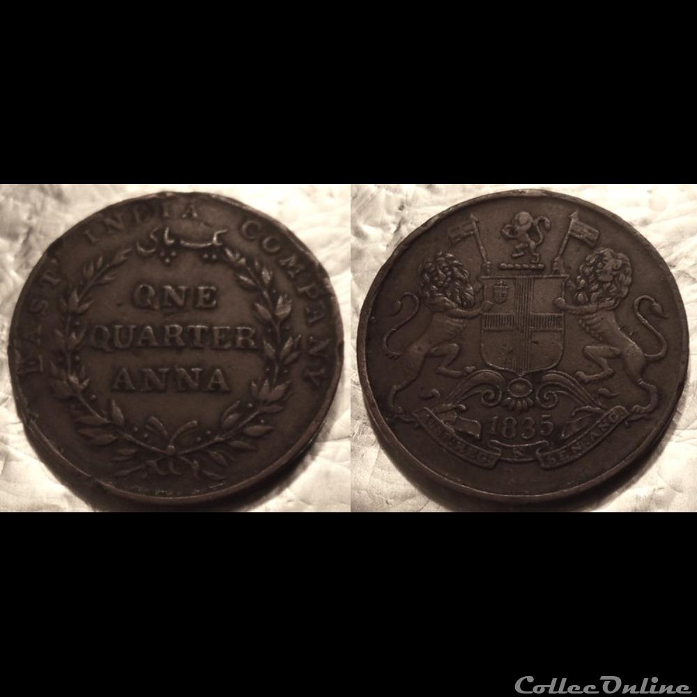 India East India Company 1/4 Anna 1835 M monnaie monde india east india company 1 4 anna 1835 m