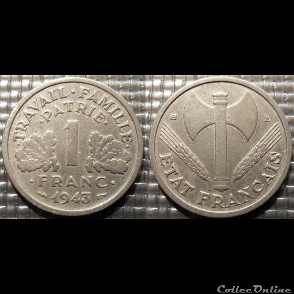 He 1 franc Bazor 1943 B 1.3g poids faible, 1.6g poids fort monnaie france moderne he 1 franc bazor 1943 b 1 3g poids faible 1 6g poids fort