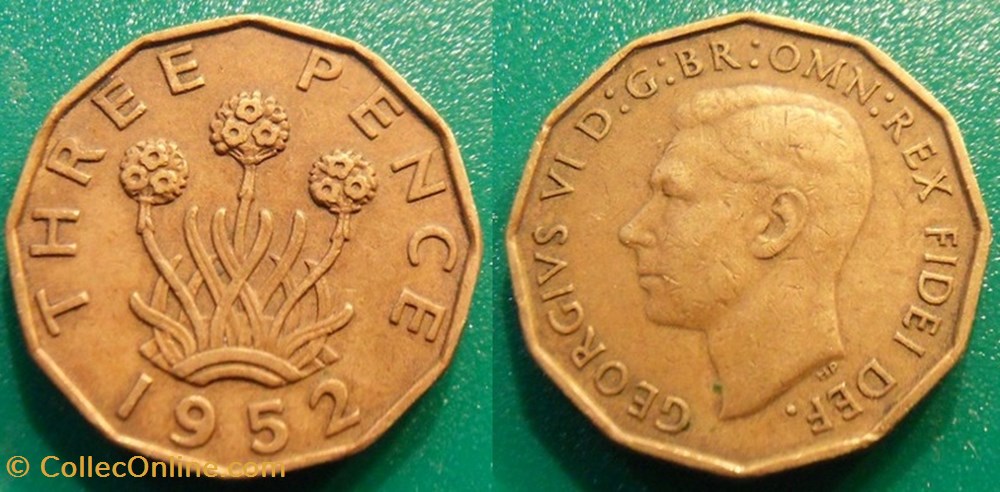 3 Pence 1952 Fleur de poireau monnaie monde royaume uni 3 pence 1952 fleur de poireau