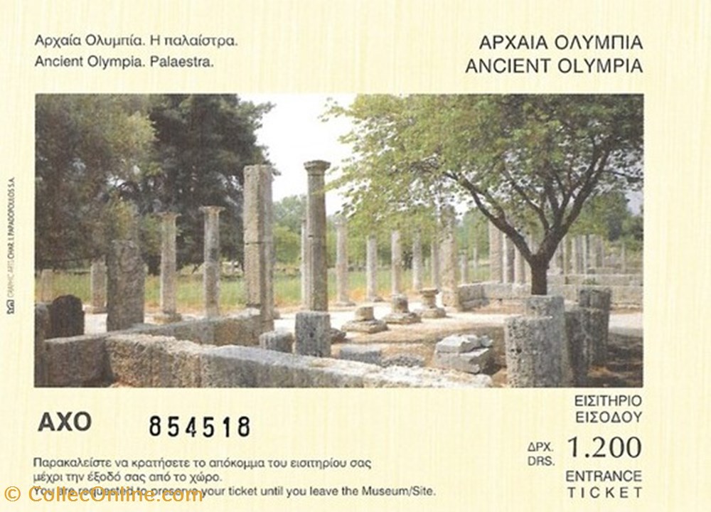Grèce Ruines de l'ancienne Olympie, colonnes de Palaestra documents anciens tickets entree grece ruines de ancienne olympie colonnes de palaestra