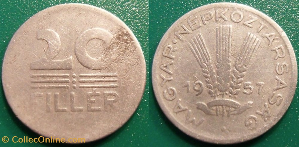 20 Fillér 1957 monnaie monde hongrie 20 filler 1957