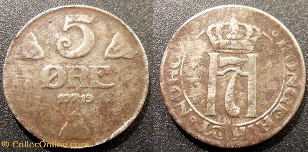 Norvège 5 Ore 1919 monnaies monde norvege 5 ore 1919