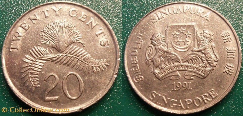 20 Cents 1991 monnaie monde singapour 20 cents 1991
