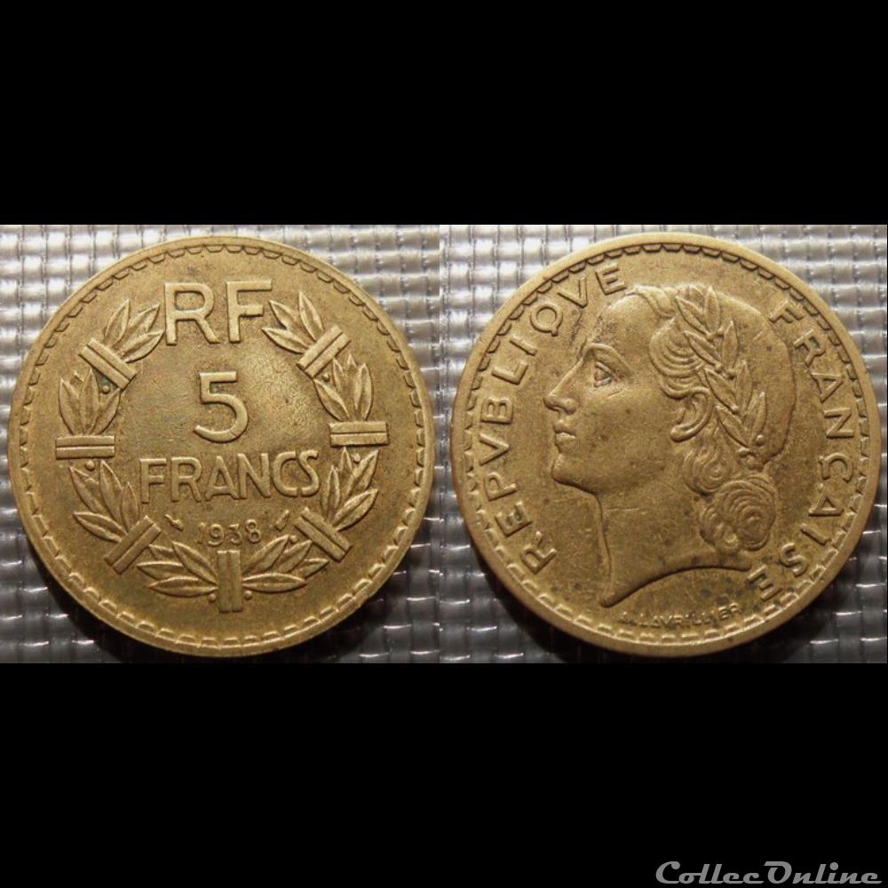 Kc 5 francs Lavrillier 1938 31mm 12g monnaie france moderne kc 5 francs lavrillier 1938 31mm 12g