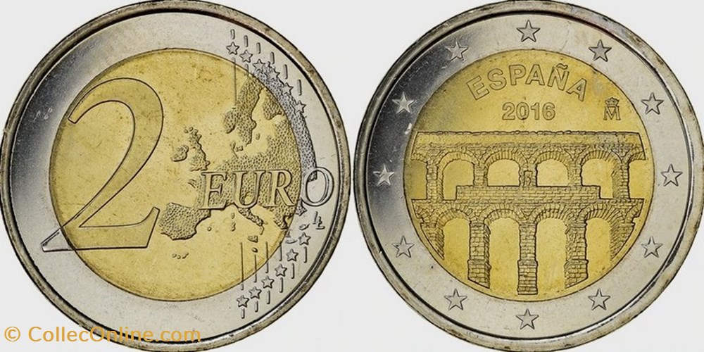 monnaies monde espagne 2 euros 2016 aqueduc de segovie