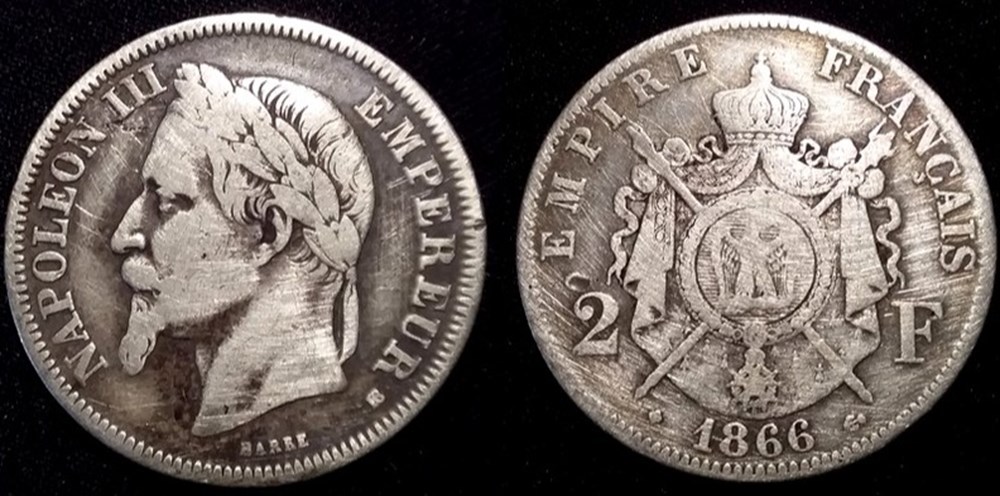 monnaies monde france n napoleon iii empereur 2 francs laure 1866 bb