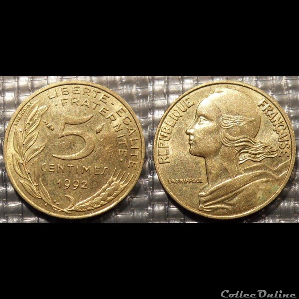 Cf 5 centimes Marianne 1992 17mm 2g monnaie france moderne cf 5 centimes marianne 1992 17mm 2g