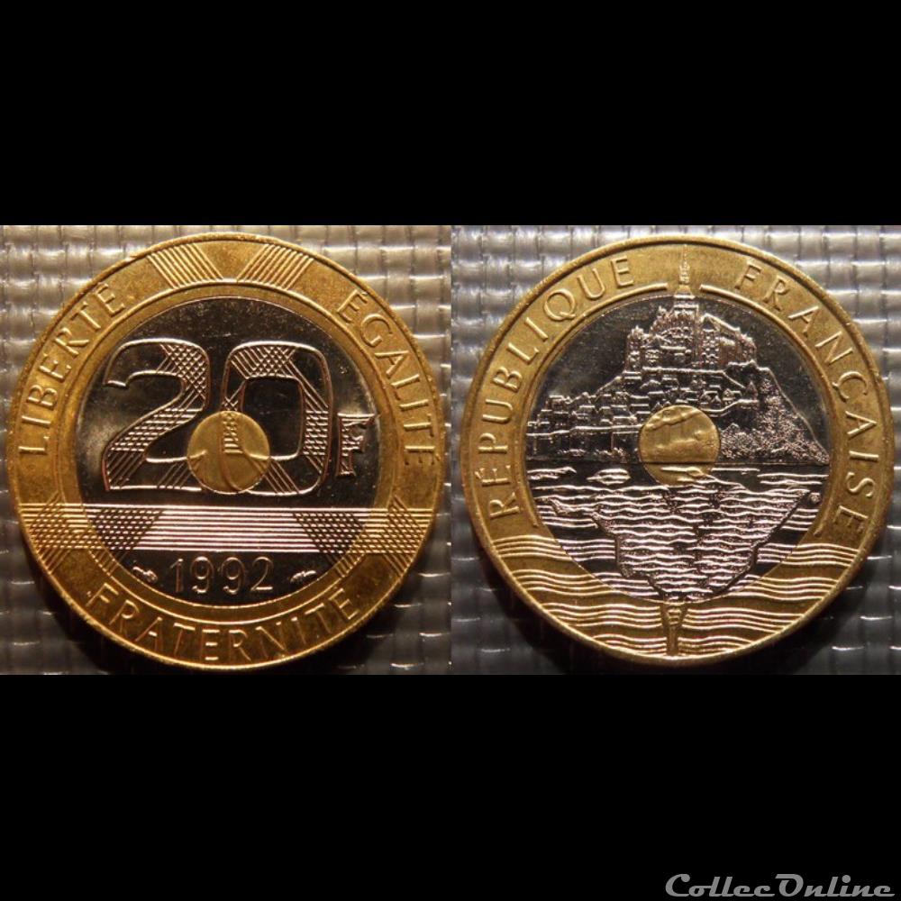 Md 20 francs Mont Saint Michel 1992 27mm 9g monnaie france moderne md 20 francs mont saint michel 1992 27mm 9g