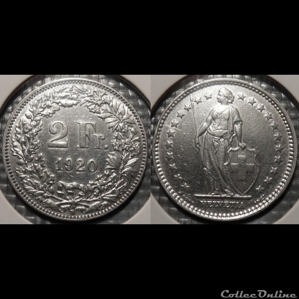 Suisse 2 francs 1920 B monnaie france moderne suisse 2 francs 1920 b