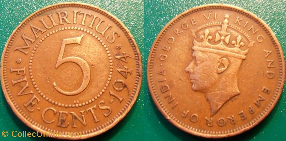 5 Cents 1944 monnaie monde maurice 5 cents 1944