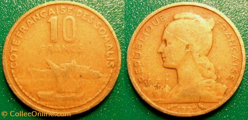 monnaie france colony djibouti cote francaise des somalis 10 francs 1965