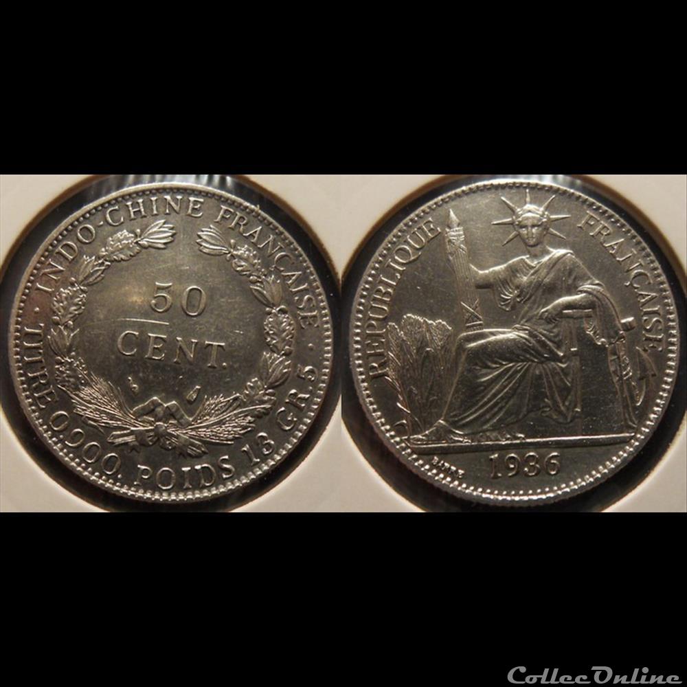 Indochine 50 cent. 1936 aile monnaie france colony indochine 50 cent 1936 aile